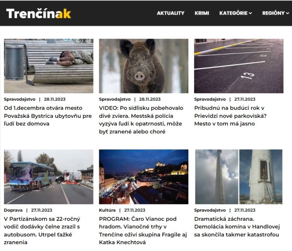 Internetový portál Trenčinak.sk ponúka čitateľom najmä tlačové správy a policajné zvodky.
